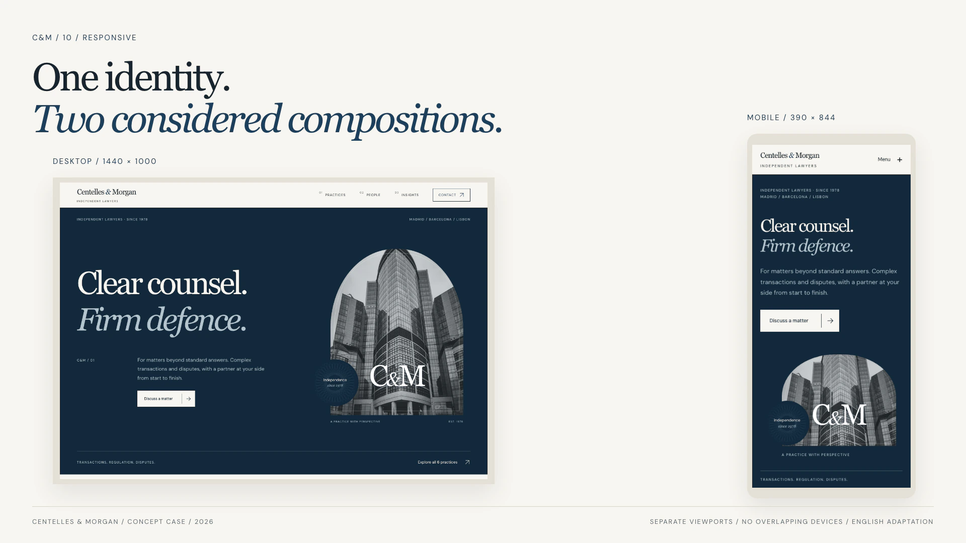 The redesigned homepage at 1440 by 1000 and 390 by 844 pixels, with two separate, complete viewport captures.