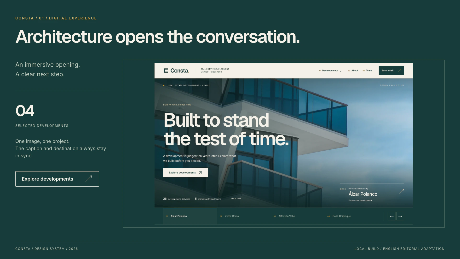 The redesigned panoramic homepage, rendered from the local build with English editorial copy.