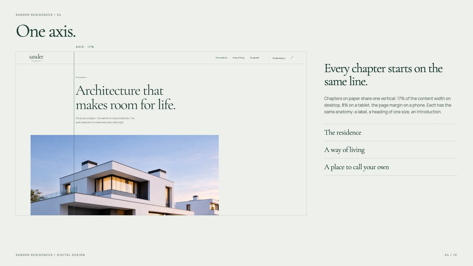 The residence chapter with a line on the shared axis at 17% of the content width.