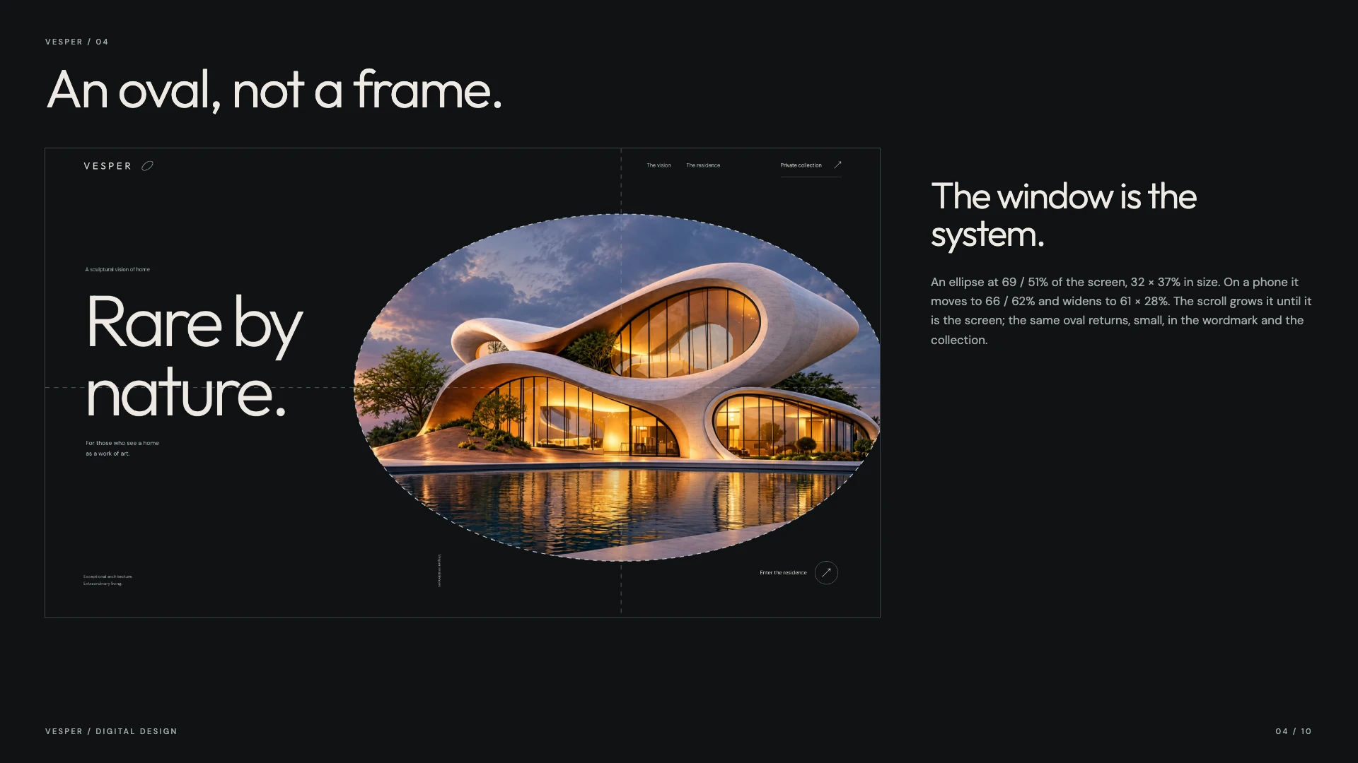 The opening with the window's ellipse drawn over it, centred at 69% by 51% of the screen.